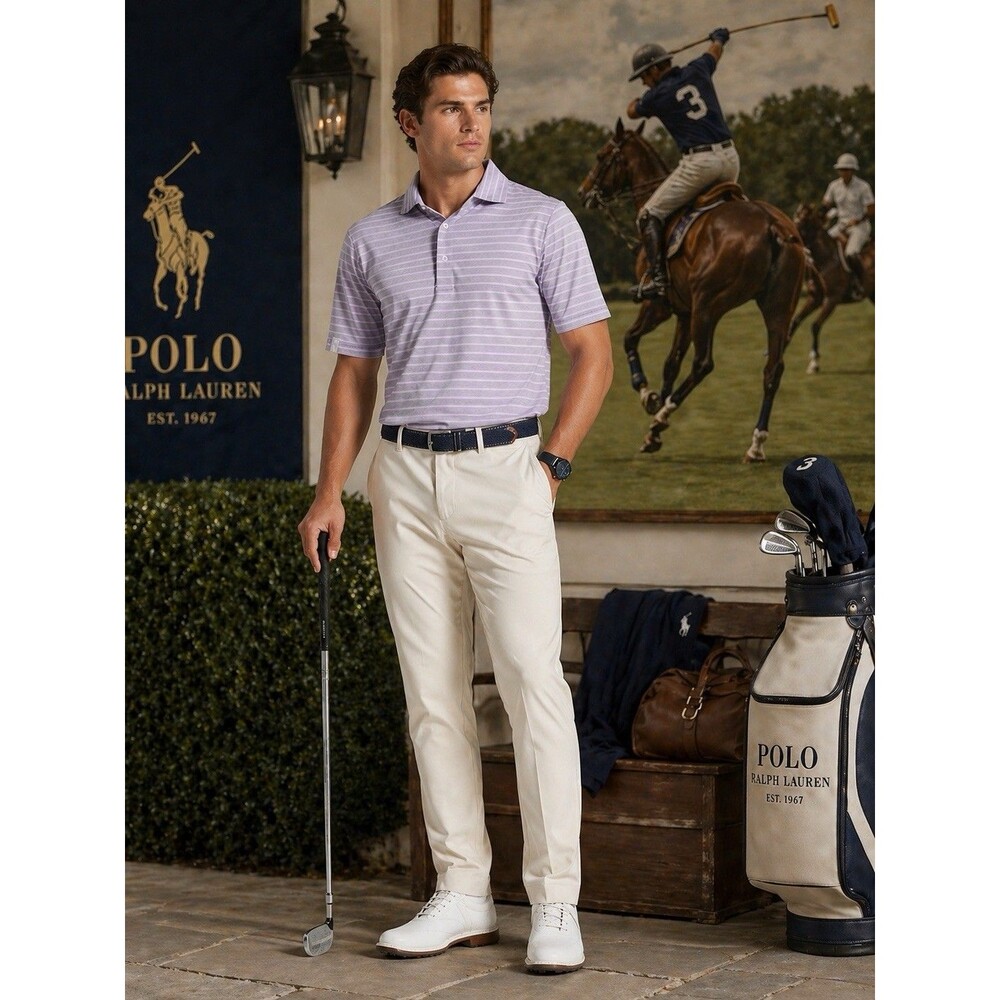 RLX RALPH LAUREN‎ New Men’s Polo Shirt SMALL Striped Lilac Gray Performance Golf